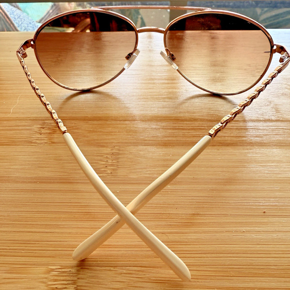 Liz Claiborne Aviator Sunglasses Rose Gold Chain Effect Summer Trendy Beach - Picture 8 of 12